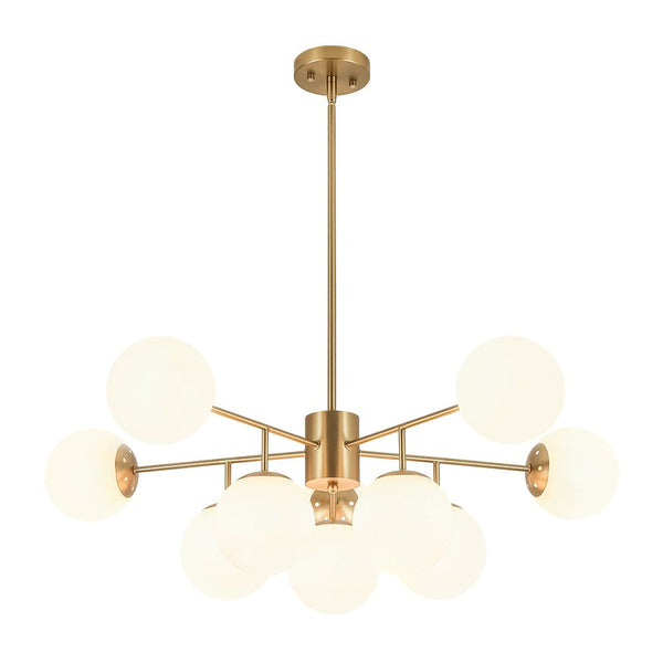 Chandelierias - 10 - Light Dual - Mount Sputnik Dimmable Frosted Glass Chandelier - Chandeliers - Brushed Brass -