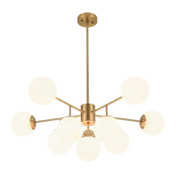Chandelierias - 10 - Light Dual - Mount Sputnik Dimmable Frosted Glass Chandelier - Chandeliers - Brushed Brass -