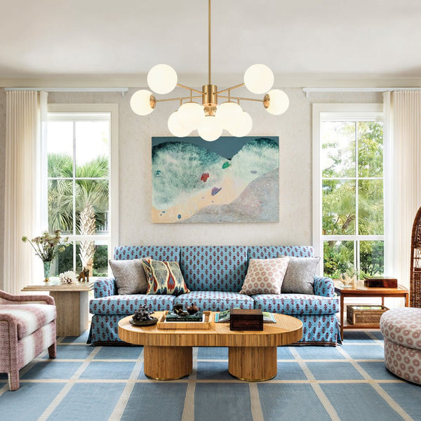 Chandelierias - 10 - Light Dual - Mount Sputnik Dimmable Frosted Glass Chandelier - Chandeliers - Brushed Brass -