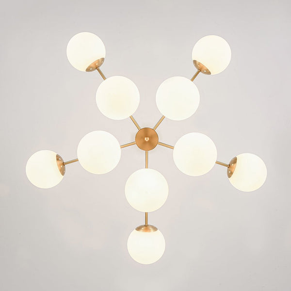 Chandelierias - 10 - Light Dual - Mount Sputnik Dimmable Frosted Glass Chandelier - Chandeliers - Brushed Brass -