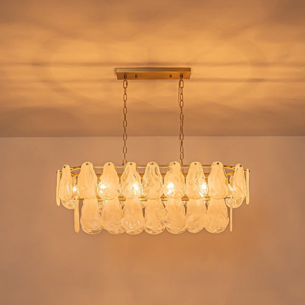 Chandelierias-10-Light White Strie Glass Linear Layered Chandelier-Chandeliers-Brass-
