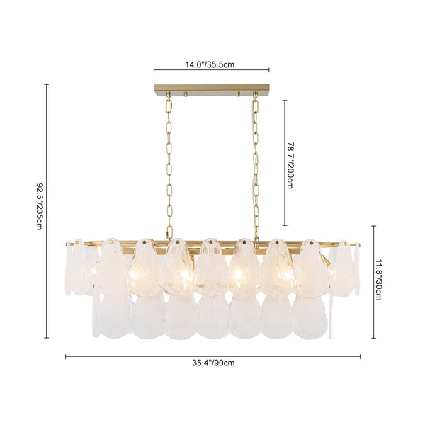 Chandelierias-10-Light White Strie Glass Linear Layered Chandelier-Chandeliers-Brass-
