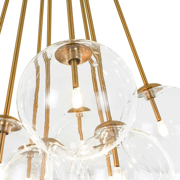 Chandelierias - 11 - Light Clear Glass Globes Cluster Semi - flush Mount - Semi Flush - Brushed Brass -