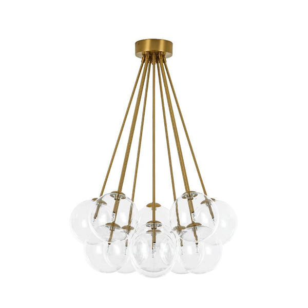 Chandelierias - 11 - Light Clear Glass Globes Cluster Semi - flush Mount - Semi Flush - Brushed Brass -