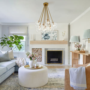 Chandelierias - 11 - Light Clear Glass Globes Cluster Semi - flush Mount - Semi Flush - Brushed Brass -