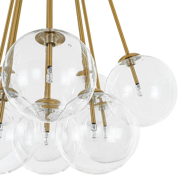 Chandelierias - 11 - Light Clear Glass Globes Cluster Semi - flush Mount - Semi Flush - Brushed Brass -
