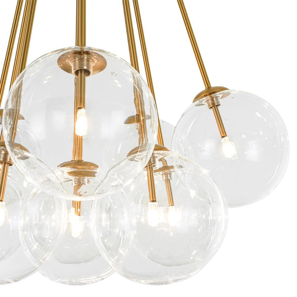 Chandelierias - 11 - Light Clear Glass Globes Cluster Semi - flush Mount - Semi Flush - Brushed Brass -