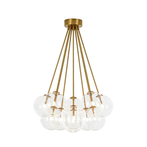 Chandelierias - 11 - Light Clear Glass Globes Cluster Semi - flush Mount - Semi Flush - Brushed Brass -