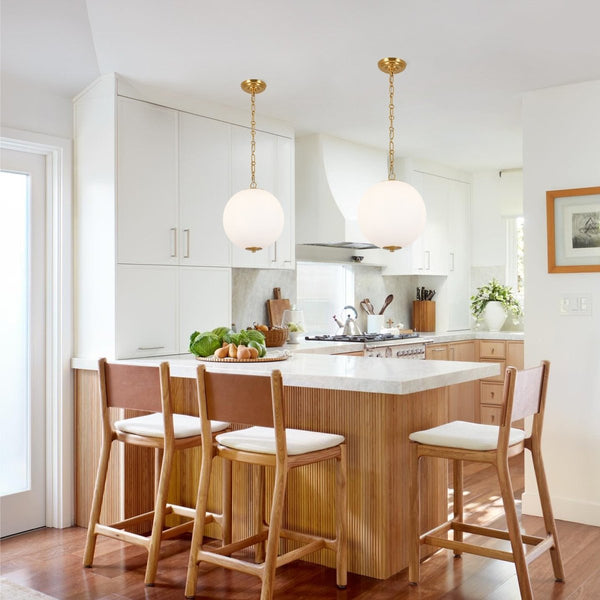 Chandelierias-11.8'' 1-Light Globe Frosted Glass Spherical Pendant-Pendants-Brass-2-Pack