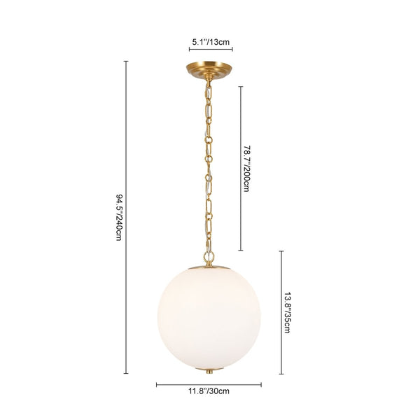 Chandelierias-11.8'' 1-Light Globe Frosted Glass Spherical Pendant-Pendants-Brass-2-Pack