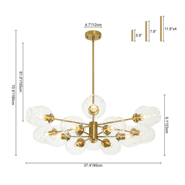 Chandelierias-12-Light Brass Sputnik Clear Dimpled Tulip Glass Tiered Chandelier-Chandeliers-Brass-