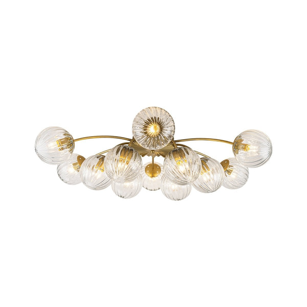 Chandelierias-12-Light Clear Ribbed Bubble Glass Sputnik Semi-flush Mount-Semi Flush-Brass-