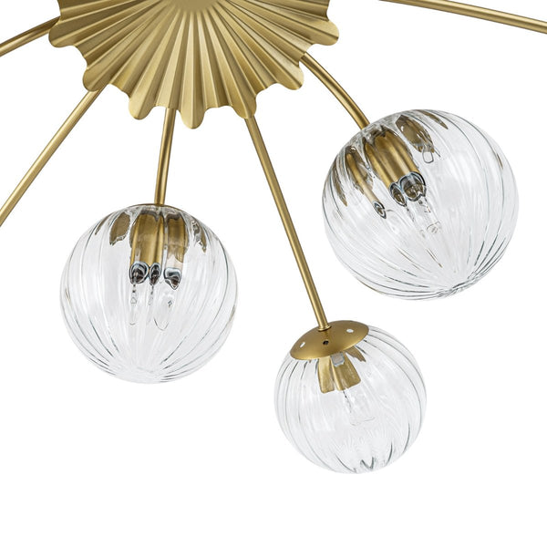 Chandelierias-12-Light Clear Ribbed Bubble Glass Sputnik Semi-flush Mount-Semi Flush-Brass-