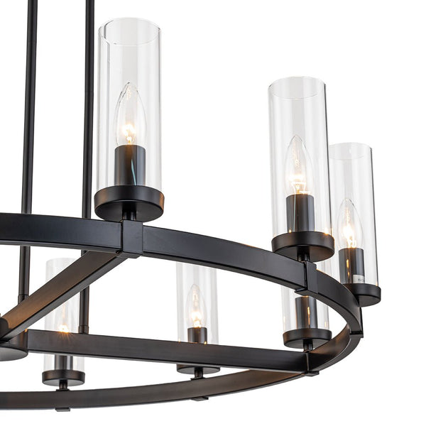 Chandelierias-12-Light Cylinder Clear Glass Wagon Wheel Chandelier-Chandeliers-Black-