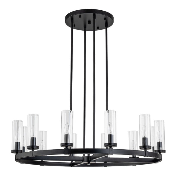 Chandelierias-12-Light Cylinder Clear Glass Wagon Wheel Chandelier-Chandeliers-Black-