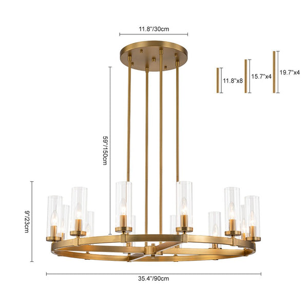 Chandelierias-12-Light Cylinder Clear Glass Wagon Wheel Chandelier-Chandeliers-Black-