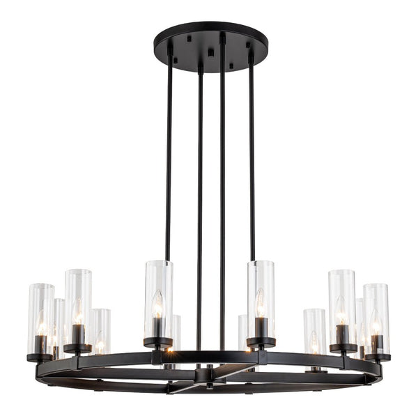 Chandelierias-12-Light Cylinder Clear Glass Wagon Wheel Chandelier-Chandeliers-Black-