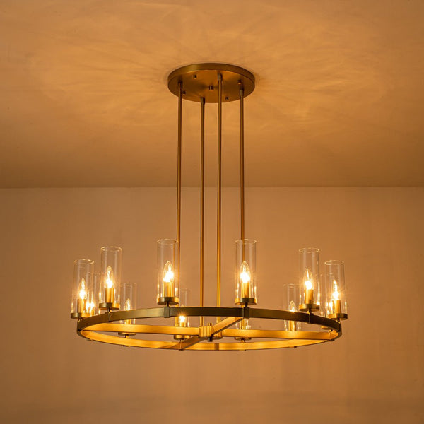 Chandelierias-12-Light Cylinder Clear Glass Wagon Wheel Chandelier-Chandeliers-Black-