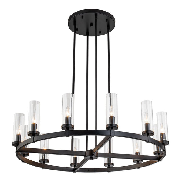 Chandelierias-12-Light Cylinder Clear Glass Wagon Wheel Chandelier-Chandeliers-Black-