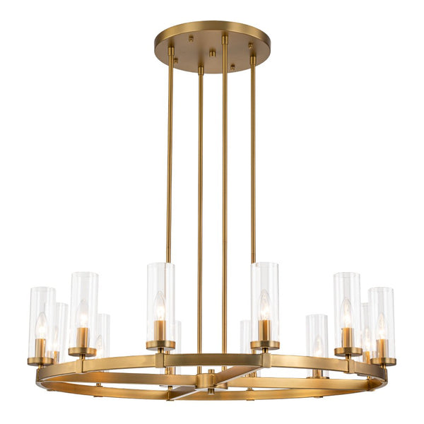 Chandelierias-12-Light Cylinder Clear Glass Wagon Wheel Chandelier-Chandeliers-Black-