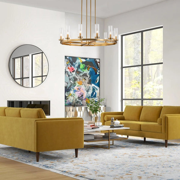 Chandelierias-12-Light Cylinder Clear Glass Wagon Wheel Chandelier-Chandeliers-Gold-