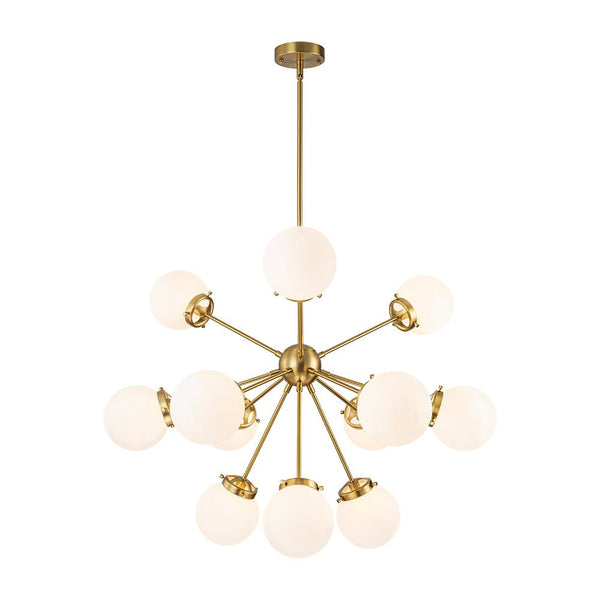 Chandelierias - 12 - Light Frosted Glass Sphere Sputnik Chandelier - Chandeliers - Brass -