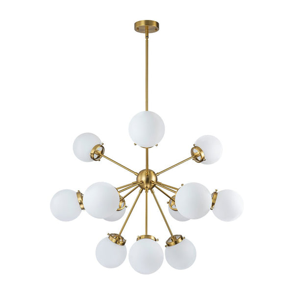 Chandelierias - 12 - Light Frosted Glass Sphere Sputnik Chandelier - Chandeliers - Brass -