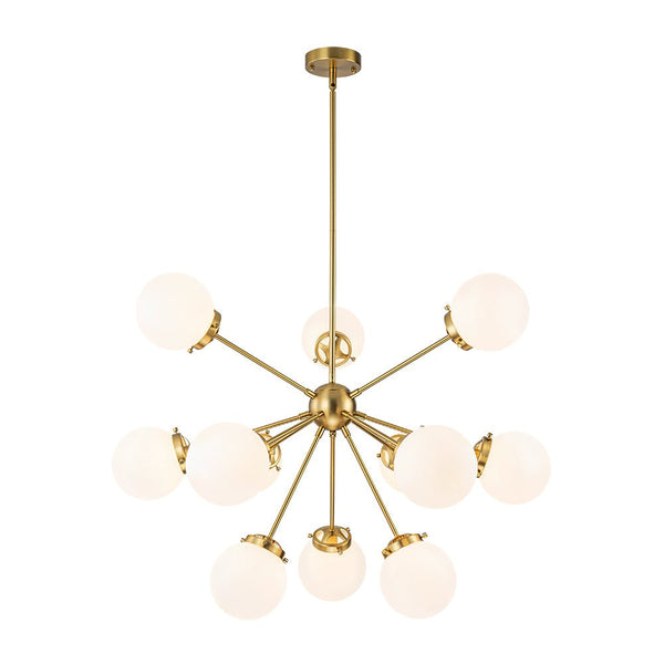 Chandelierias - 12 - Light Frosted Glass Sphere Sputnik Chandelier - Chandeliers - Brass -