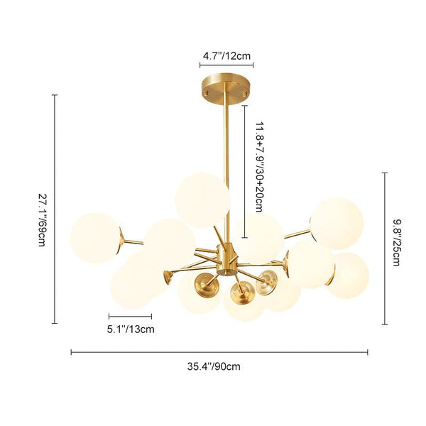Chandelierias - 12 - Light Modern Brass Decorative Frosted Glass Globe Chandelier - Chandelier -