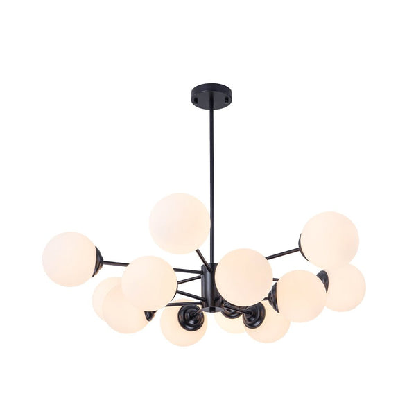 Chandelierias - 12 - Light Modern Decorative Frosted Glass Globe Chandelier - Chandelier - Black -