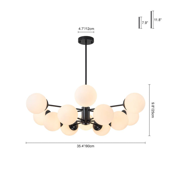 Chandelierias - 12 - Light Modern Decorative Frosted Glass Globe Chandelier - Chandelier - Black -