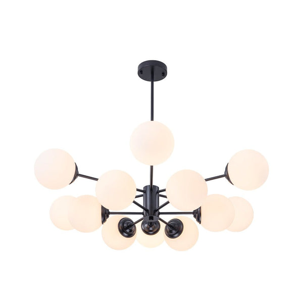 Chandelierias - 12 - Light Modern Decorative Frosted Glass Globe Chandelier - Chandelier - Black -
