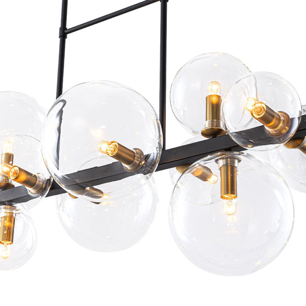 Chandelierias - 12 - Light Stacked Clear Glass Globe Linear Chandelier - Chandeliers - Black & Brass -