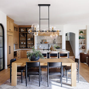 Chandelierias - 12 - Light Stacked Clear Glass Globe Linear Chandelier - Chandeliers - Black & Brass -