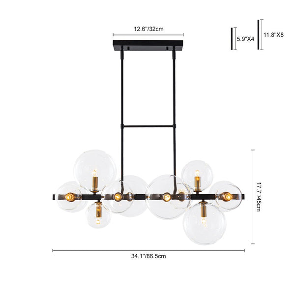 Chandelierias - 12 - Light Stacked Clear Glass Globe Linear Chandelier - Chandeliers - Black & Brass -