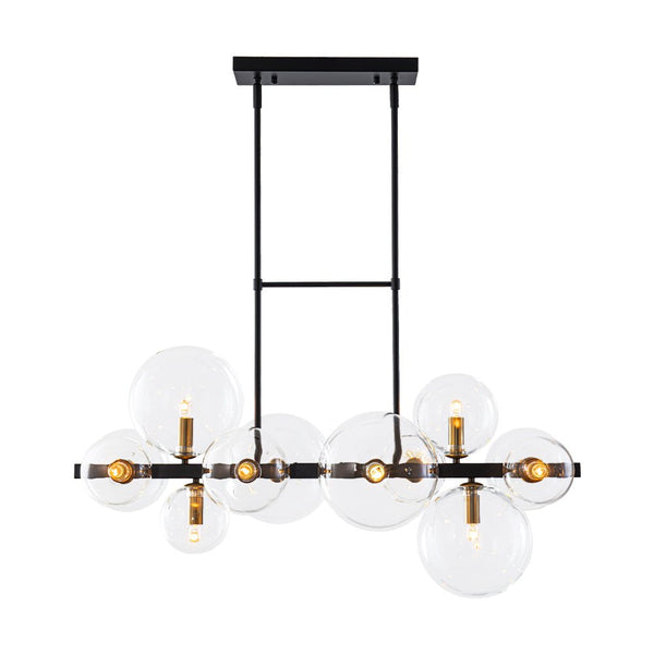 Chandelierias - 12 - Light Stacked Clear Glass Globe Linear Chandelier - Chandeliers - Black & Brass -