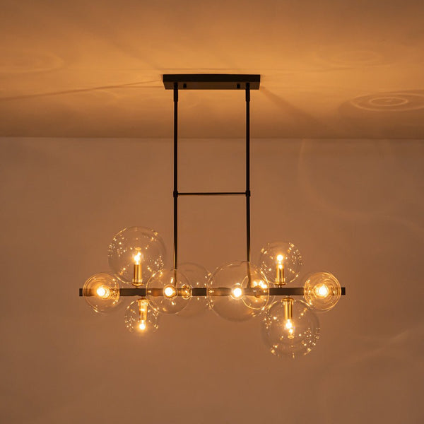 Chandelierias - 12 - Light Stacked Clear Glass Globe Linear Chandelier - Chandeliers - Black & Brass -