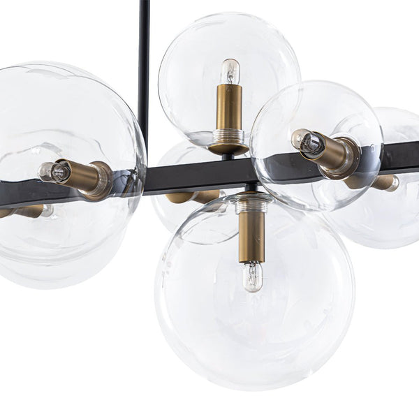 Chandelierias - 12 - Light Stacked Clear Glass Globe Linear Chandelier - Chandeliers - Black & Brass -