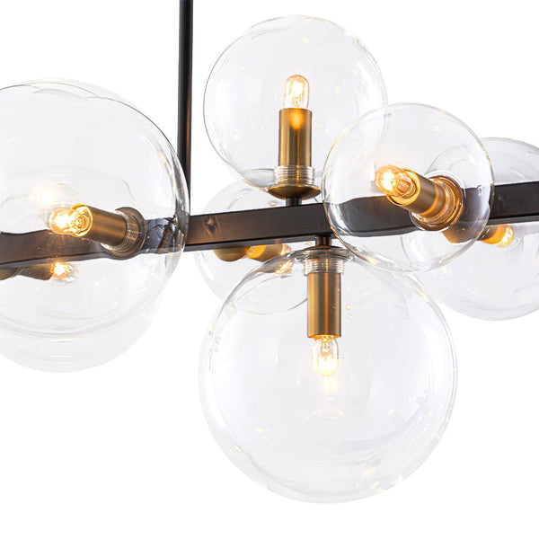 Chandelierias - 12 - Light Stacked Clear Glass Globe Linear Chandelier - Chandeliers - Black & Brass -