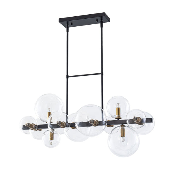 Chandelierias - 12 - Light Stacked Clear Glass Globe Linear Chandelier - Chandeliers - Black & Brass -