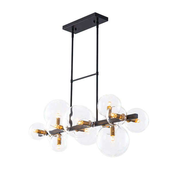 Chandelierias - 12 - Light Stacked Clear Glass Globe Linear Chandelier - Chandeliers - Black & Brass -