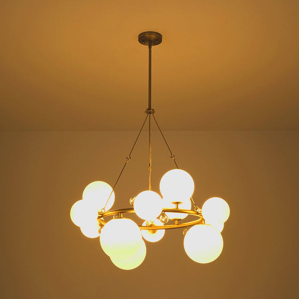 Chandelierias-12-Light Staggered Globe Shiny Glass Circular Chandelier-Chandeliers-Brass-
