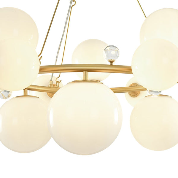 Chandelierias-12-Light Staggered Globe Shiny Glass Circular Chandelier-Chandeliers-Brass-