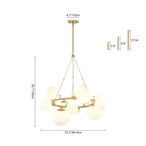 Chandelierias-12-Light Staggered Globe Shiny Glass Circular Chandelier-Chandeliers-Brass-