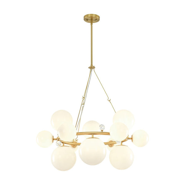 Chandelierias-12-Light Staggered Globe Shiny Glass Circular Chandelier-Chandeliers-Brass-