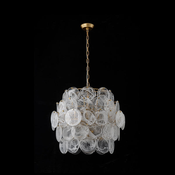 Chandelierias-12-Light Strie Glass Disc Layered Cascade Chandelier-Chandeliers-White Clouds-