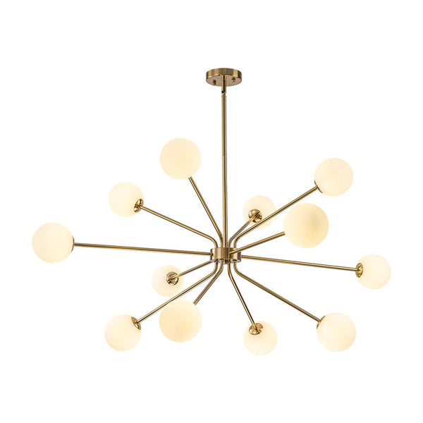 Chandelierias - 12 - Light Sunburst Frosted Glass Sputnik Chandelier - Chandeliers - Brass -