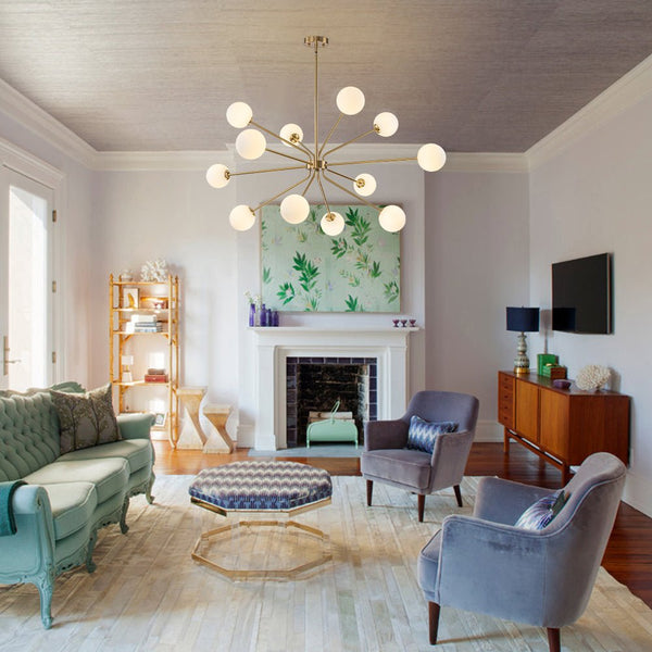 Chandelierias - 12 - Light Sunburst Frosted Glass Sputnik Chandelier - Chandeliers - Brass -