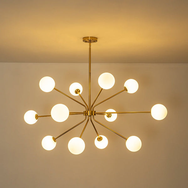 Chandelierias - 12 - Light Sunburst Frosted Glass Sputnik Chandelier - Chandeliers - Brass -