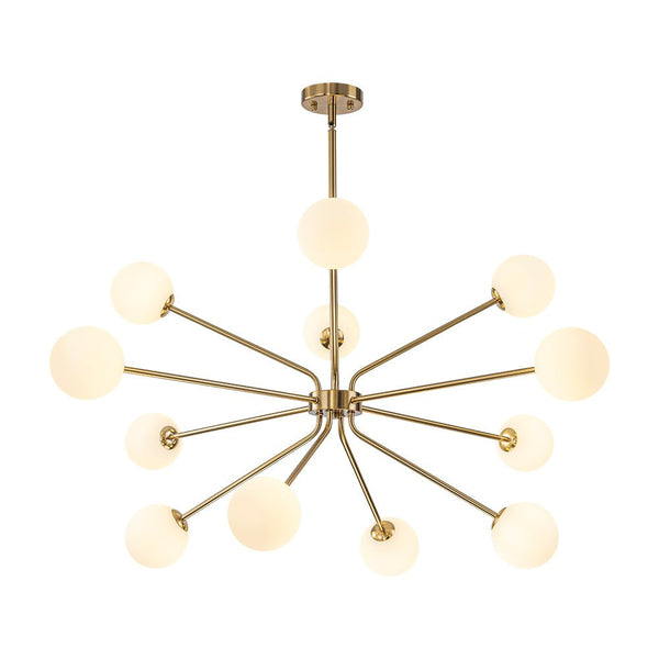 Chandelierias - 12 - Light Sunburst Frosted Glass Sputnik Chandelier - Chandeliers - Brass -